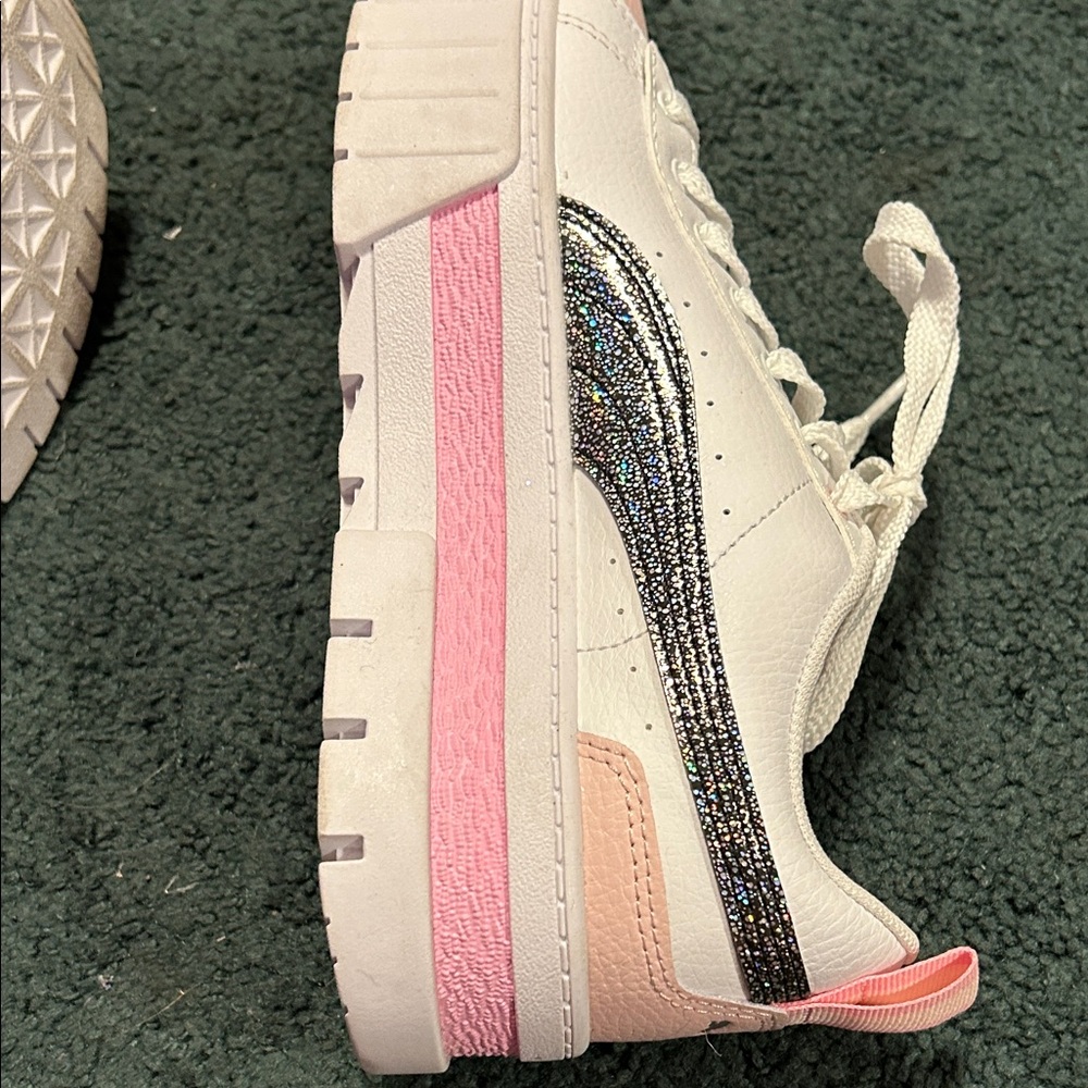 Puma Kids White and Pink Platform Sneakers with Black Glitter - Picture 5 of 5